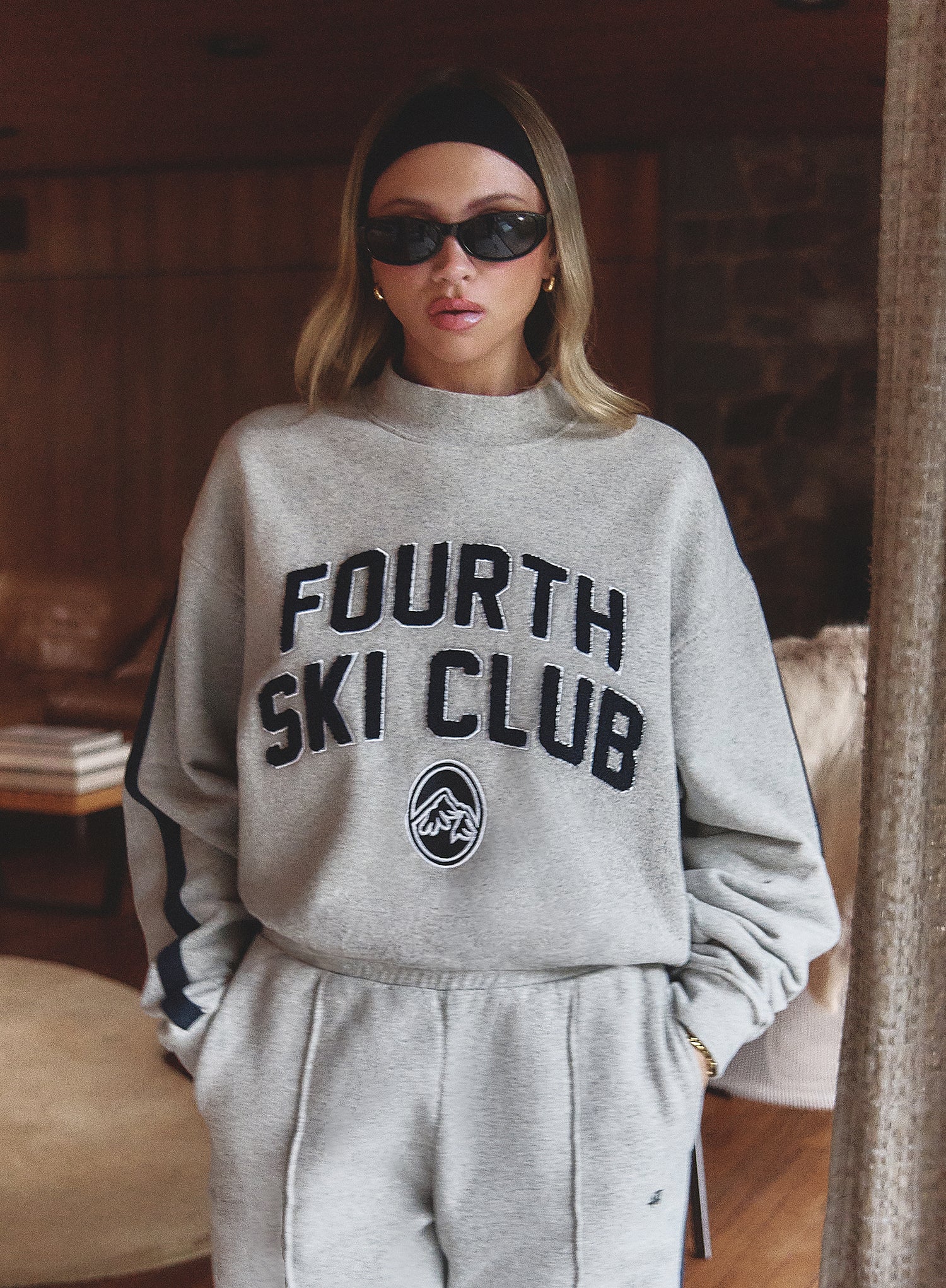 Grey Ski Club Slogan Cropped Sweatshirt